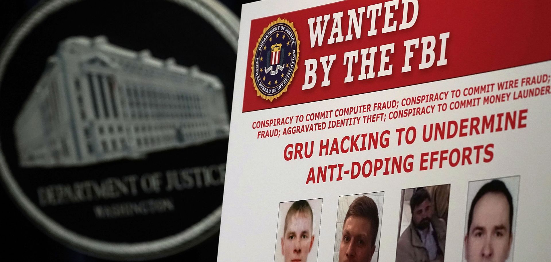 An FBI 'Wanted' poster shows several members of the Russian military intelligence service on Oct. 4, 2018