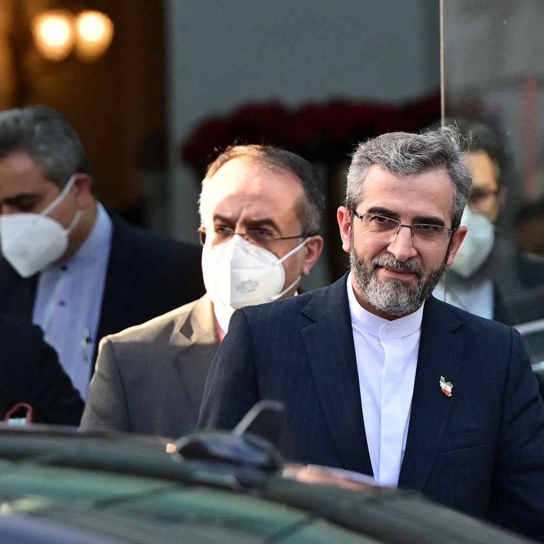Iran's chief nuclear negotiator Ali Bagheri Kani (right) and members of his delegation are seen leaving the venue of the Joint Comprehensive Plan of Action (JCPOA) talks in Vienna, Austria, on Dec. 3, 2021. Iran's chief nuclear negotiator Ali Bagheri Kani (right) and members of his delegation are seen leaving the venue of the Joint Comprehensive Plan of Action (JCPOA) talks in Vienna, Austria, on Dec. 3, 2021.
