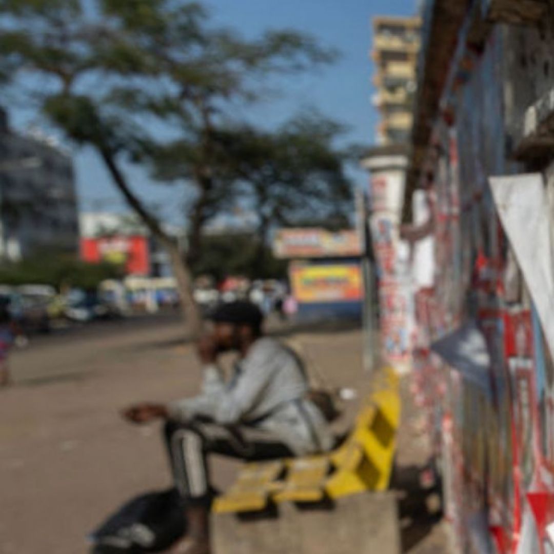 Frelimo electoral posters are plastered on a wall in Maputo, Mozambique, on Aug. 24, 2024, the first day of the presidential campaign season ahead of the general election on Oct. 9, 2024.