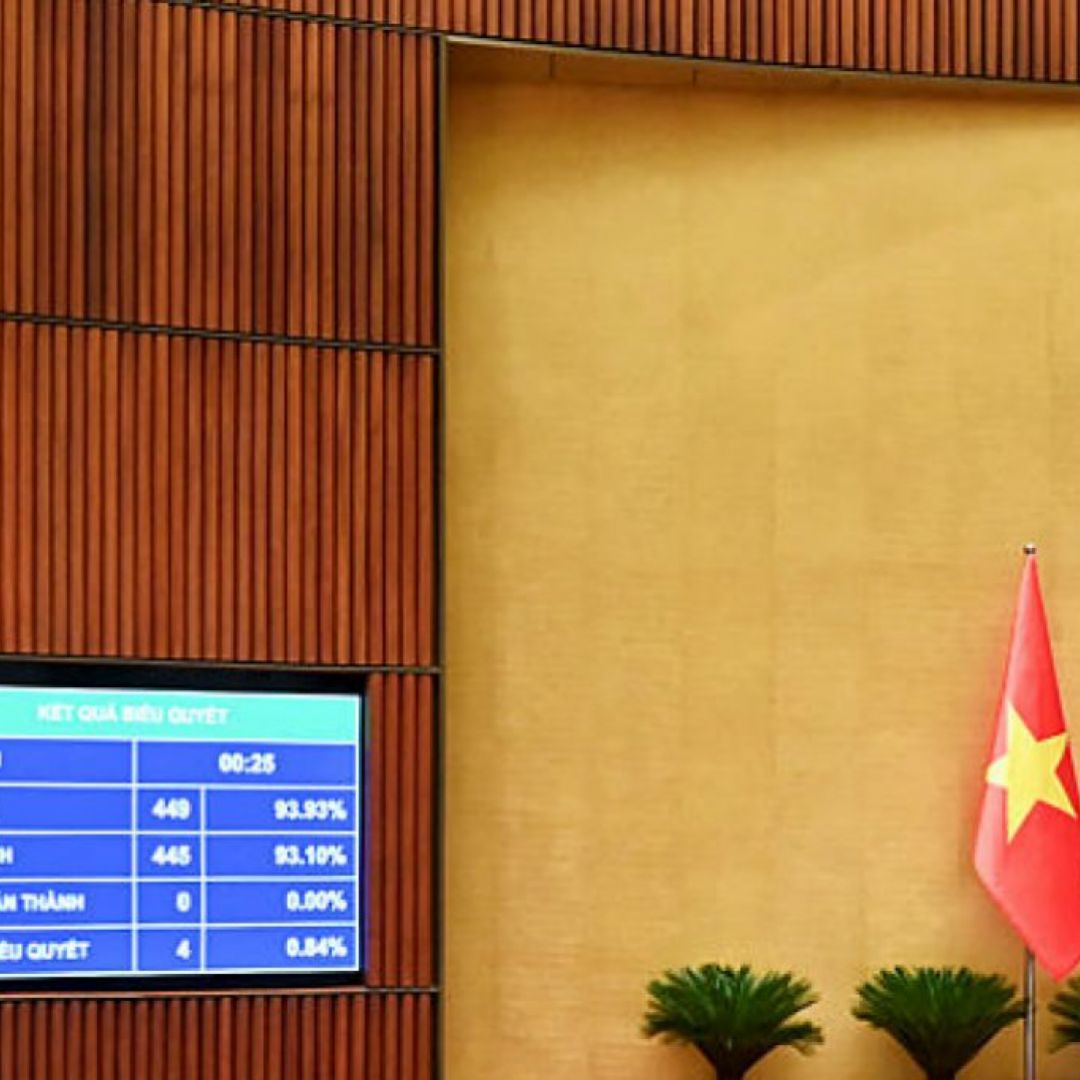 Vietnamese lawmakers vote on a merger of provinces and cities at the National Assembly in Hanoi on June 12, 2025. Vietnamese lawmakers vote on a merger of provinces and cities at the National Assembly in Hanoi on June 12, 2025.