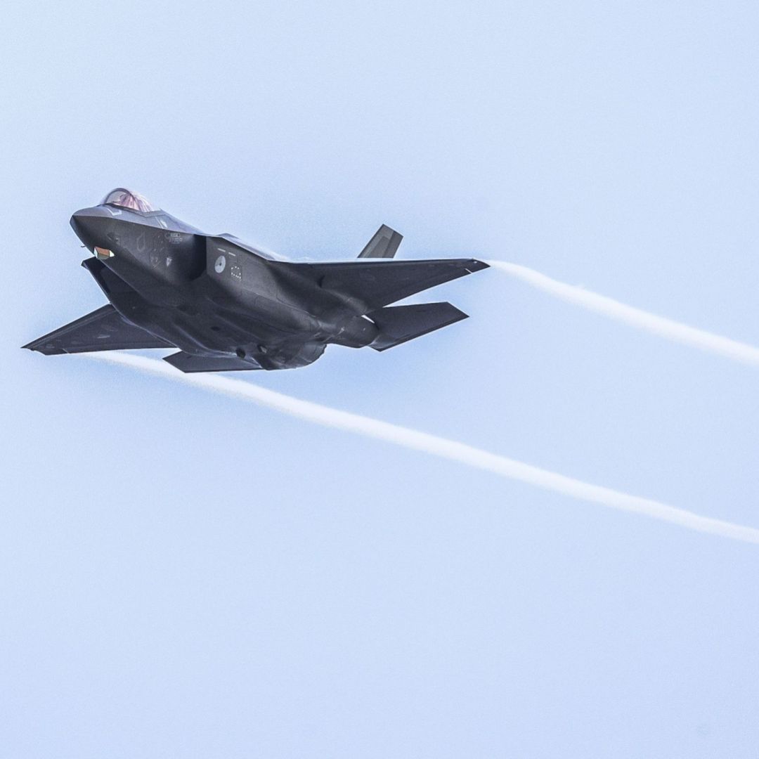 An F-35 military aircraft participates in a NATO training exercise in the Netherlands. An F-35 military aircraft participates in a NATO training exercise in the Netherlands.