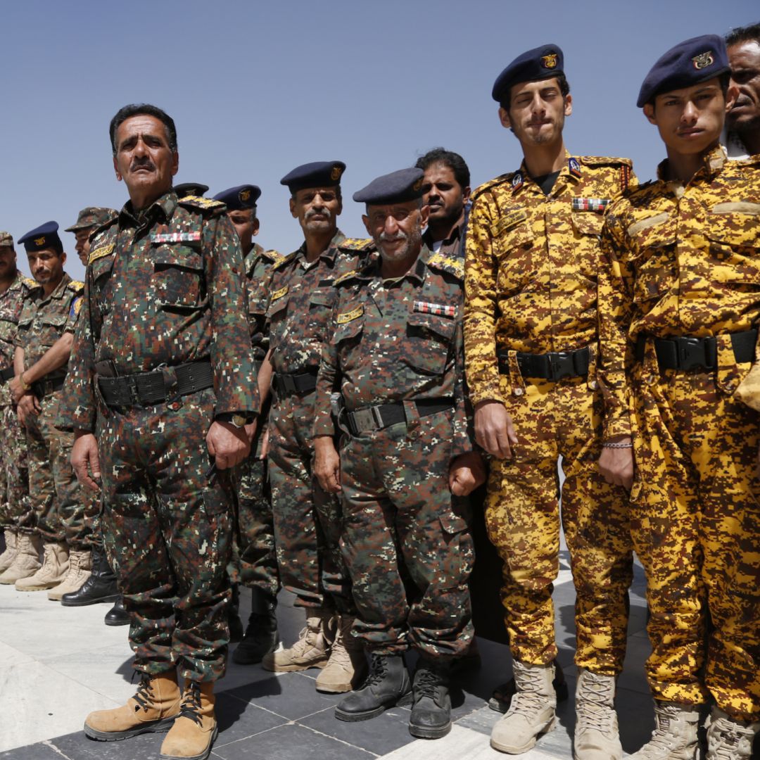 Houthi rebels hold a funeral for fighters killed in Marib, Yemen, on March 23, 2021. 