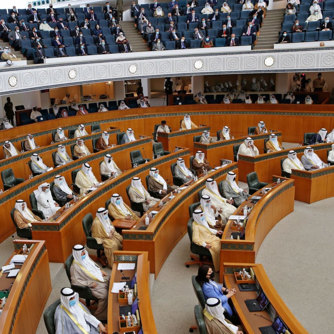 Kuwaiti legislators attend a parliamentary session at the National Assembly building in Kuwait City, Kuwait, on Oct. 20, 2020. 