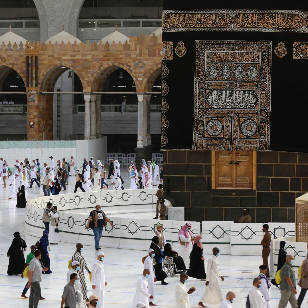 Hajj pilgrims gather around the Kaaba in the holy city of Mecca, Saudi Arabia, on Aug. 2, 2020. Hajj pilgrims gather around the Kaaba in the holy city of Mecca, Saudi Arabia, on Aug. 2, 2020.